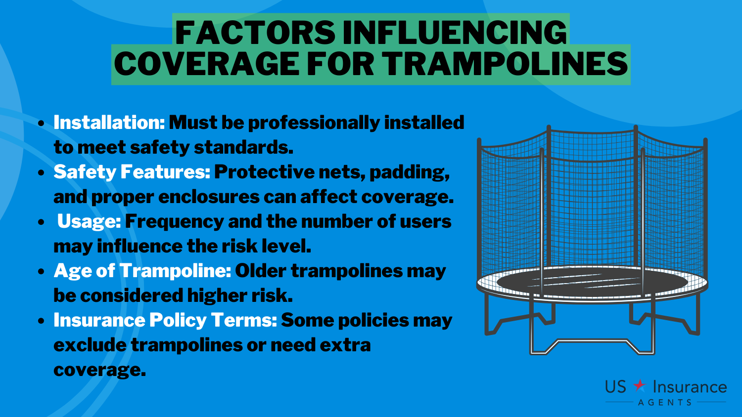 Factors Influencing Coverage For Trampoline Infographic: Does State Farm home insurance cover trampolines?